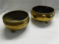 PAIR HAMMERED BRASS RUSSIAN BOWLS CLAW FEET