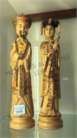 CARVED WOODEN ASIAN FIGURINES 2 PC