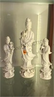 3 SIGNED WHITE ASIAN FIGURINES