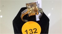 STERLING SILVER YELLOW GEMSTONE RING SIZE 9