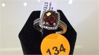 STERLING SILVER RED GEMSTONE RING SIZE 7