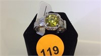 STERLING SILVER YELLOW GEMSTONE RING SIZE 5