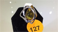 STERLING SILVER YELLOW GEMSTONE RING SIZE 7
