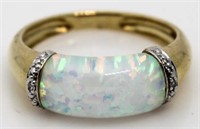 10kt Gold Genuine Fire Opal & Diamond Ring