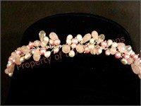 Pearl & Quartz Pink Ribbon Design Bracelet