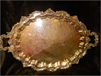 VERY LARGE VINTAGE HANDLED FOOTED SILVERPLATE TRAY