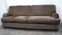 Traditional Brown Velvet Long Sofa with Wood Feet