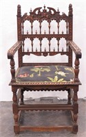 Antique English Throne Chair w/ Carved Lions, Face