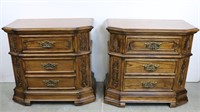 Pair of Carved Wood 3-Drawer Night Stands