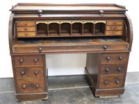 Antique Executive Roll Top Desk w/ Slide Out Top