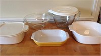 Pyrex glass bowl, Pampered Chef 2qt measuring
