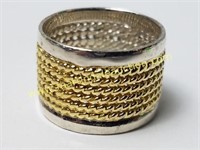Sterling Silver Gold Tone Rope Style Ring