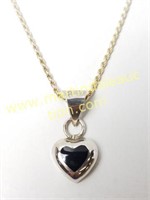 Sterling Silver Black Onyx Heart Pendant &