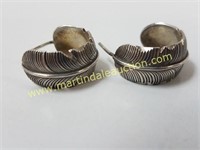 Sterling Feather Pierced Hoop Earrings - Marked