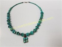 Turquoise & Sterling Bead Necklace - Disc beads