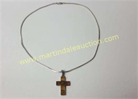Sterling Silver Amber Cross Pendant & Chain