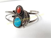 Sterling Southwest Turquoise & Coral Cuff