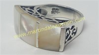 Sterling Silver Mother Of Pearl Band Ring