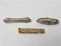 (3) Vintage 14K Diamond Filigree Brooches/Pins