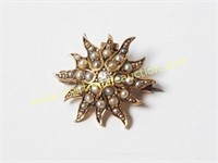 Vintage 14k Gold Diamond & Pearls Brooch
