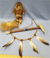 Beaded Indian dance stick and also 1 dance fan, an