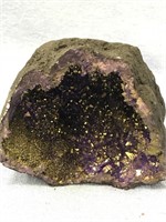 Purple with gold flecked geode, outside is all bla