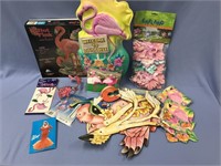Assorted lot of flamingo party decorations and a j