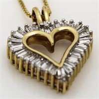 14kt Gold 1.00 ct Baguette Diamond Heart Pendant