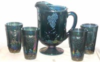 BLUE CARNIVAL PITCHER AND GLASS SET