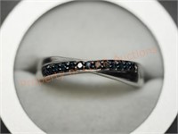 Sterling Silver Rhodium Plated Blue Diamond Ring