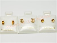 3 Pairs of 10KT Citrine Earrings Variety of Cuts