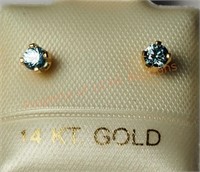 14KT Yellow Gold Genuine Blue Zircon Earrings