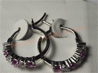 Sterling Silver Pink Sapphire Hoop Earrings