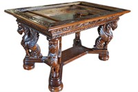 Incredible Hand Carved Mahogany Gryphon Table