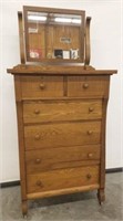 6 Drawer Oak Chest with Mirror