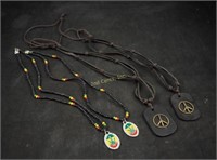 4 Pcs Hippie Peace Sign & Leaf Necklaces Lot