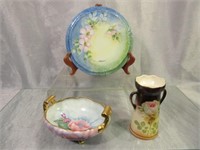 Hand Painted Dishes & Vase/Hat Pin Holder