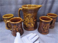 antique mccoy stone pitcher & mugs set