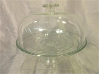 Glass Cake Plate w/Cover -Chip in Rims