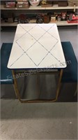 Vintage enamel top table and benches table top is