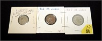 3- U.S. Copper nickel 3-cent pieces: 2-1866, 1867