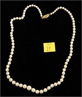 14K Yellow gold clasp 19" graduated pearl necklace