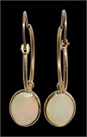 10K Yellow gold hoop earrings with oval cut opal