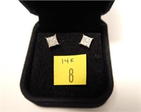 14K Yellow gold square pave' diamond post earrings