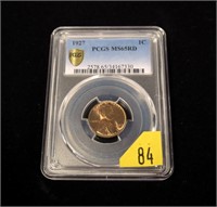 1927 Lincoln cent, PCGS slab certified MS-65 RD