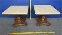 pair of marble top side tables - 16 inch tall