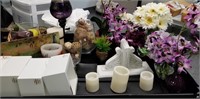 LOT OF FAUX FLOWERS AND OTHER HOME DECOR