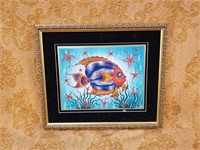 HANDPAINTED FRAMED AND MATTED FISH ON TILE