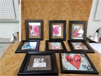 8 PIECE WALL ART BLACK FRAMES FLORAL AND MORE
