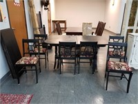 BLACK DUNCAN PHYFE TABLE W CHAIRS LEAVES